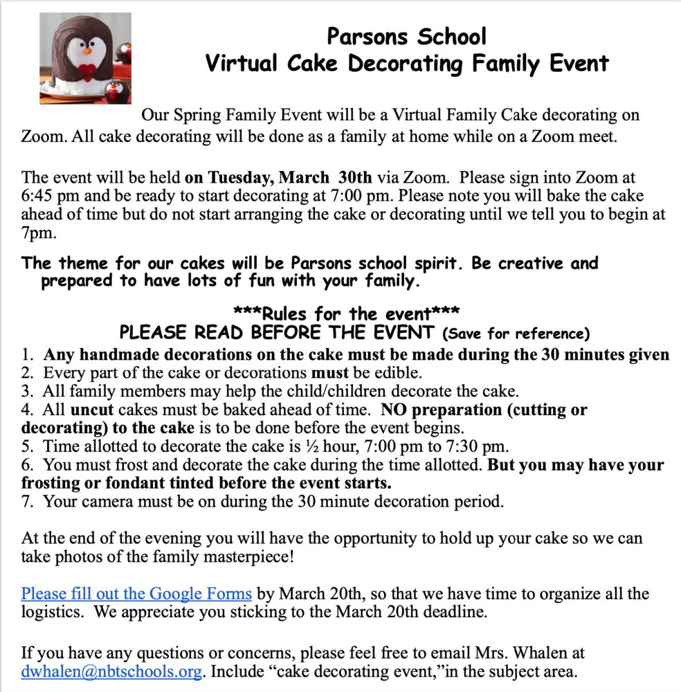 Virtual Cake Decorating Family Event | Parsons Elementary School