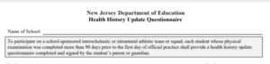 Athletics: New Health Update Form