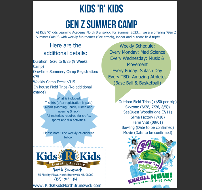 Kids R Kids Summer Camp Flyer
